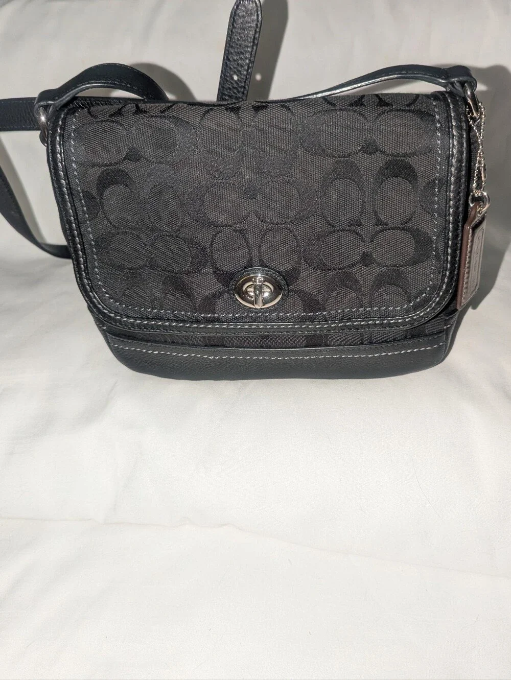 Coach Park Black Signature Canvas Turn-Lock Crossbody